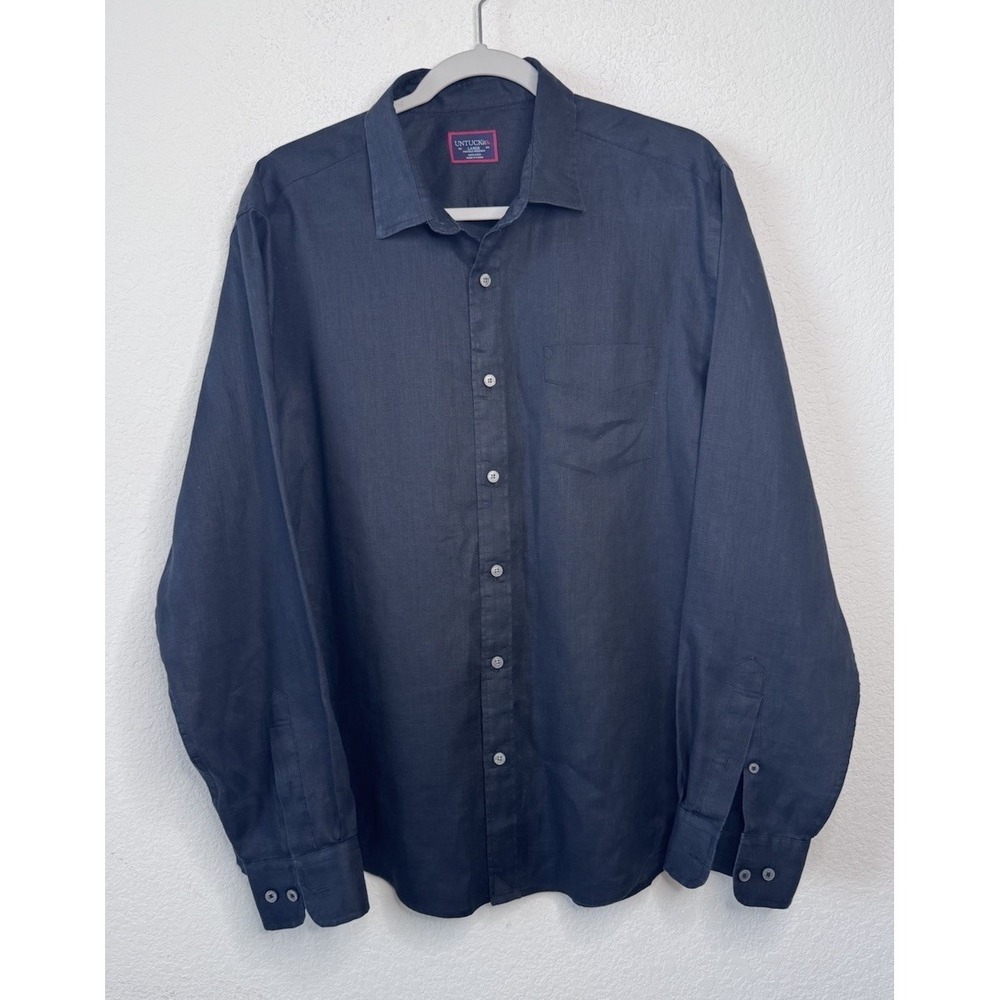 UNTUCKit Vin Santo 100% Linen Button Down Shirt Men's L Black Minimalist Preppy